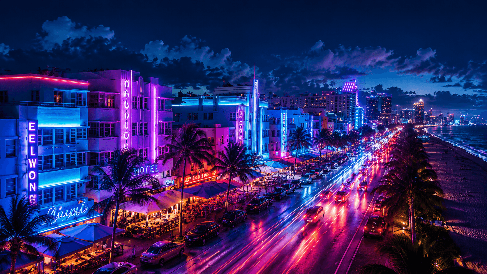 Miami Beach skyline at golden hour